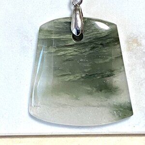 Natural Green Hair Stone Pendant, Large Genuine Gemstone Pendant